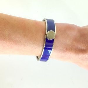 Henri Bendel Vintage Purple Enamel & Silver Tone Hinged Bangle Bracelet